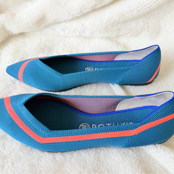 Rothy's The Point Knit Flats - Teal Neon Line Stripe - Retired - Rare - Size 10 - Picture 8 of 16